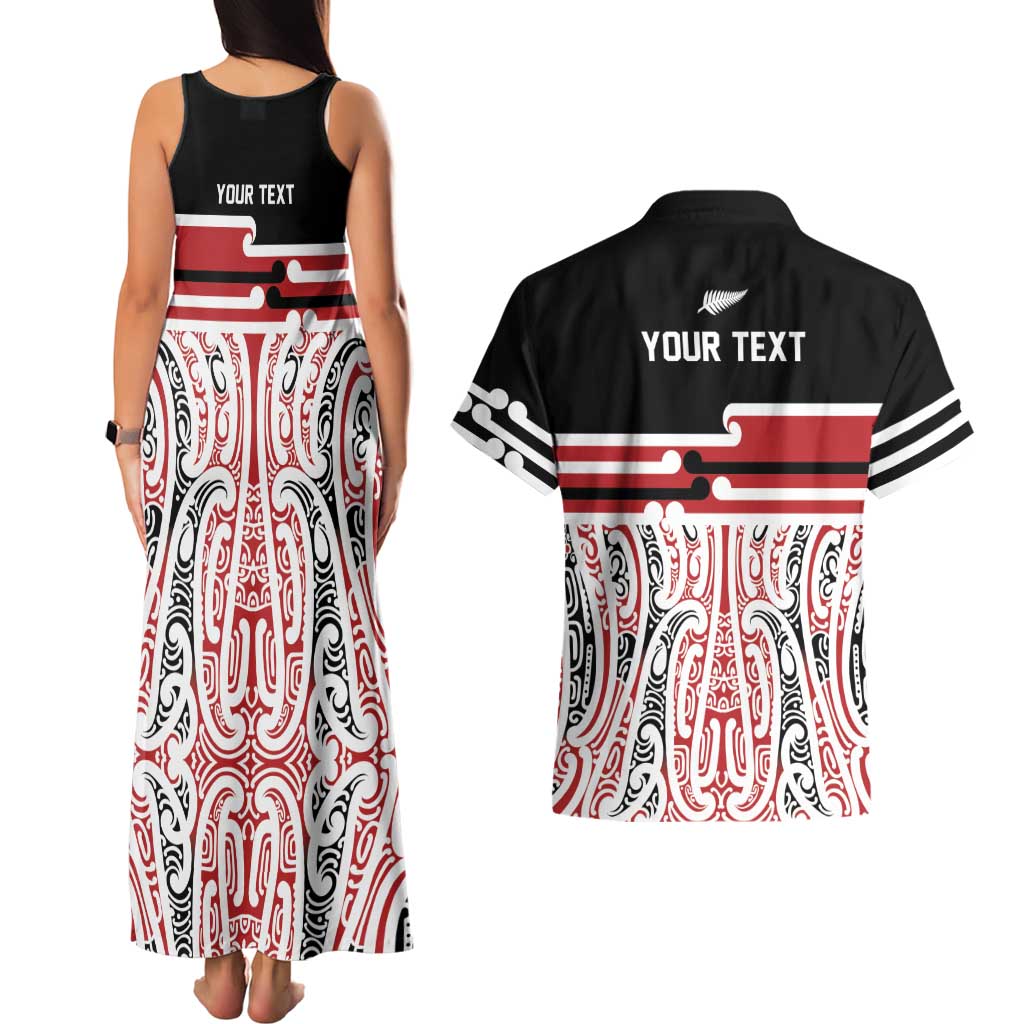Personalised Toitu Te Tiriti Aotearoa 1840 Couples Matching Tank Maxi Dress and Hawaiian Shirt Red Kowhaiwhai Puhoro - Aussie Hoodie