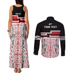 Personalised Toitu Te Tiriti Aotearoa 1840 Couples Matching Tank Maxi Dress and Long Sleeve Button Shirt Red Kowhaiwhai Puhoro - Aussie Hoodie
