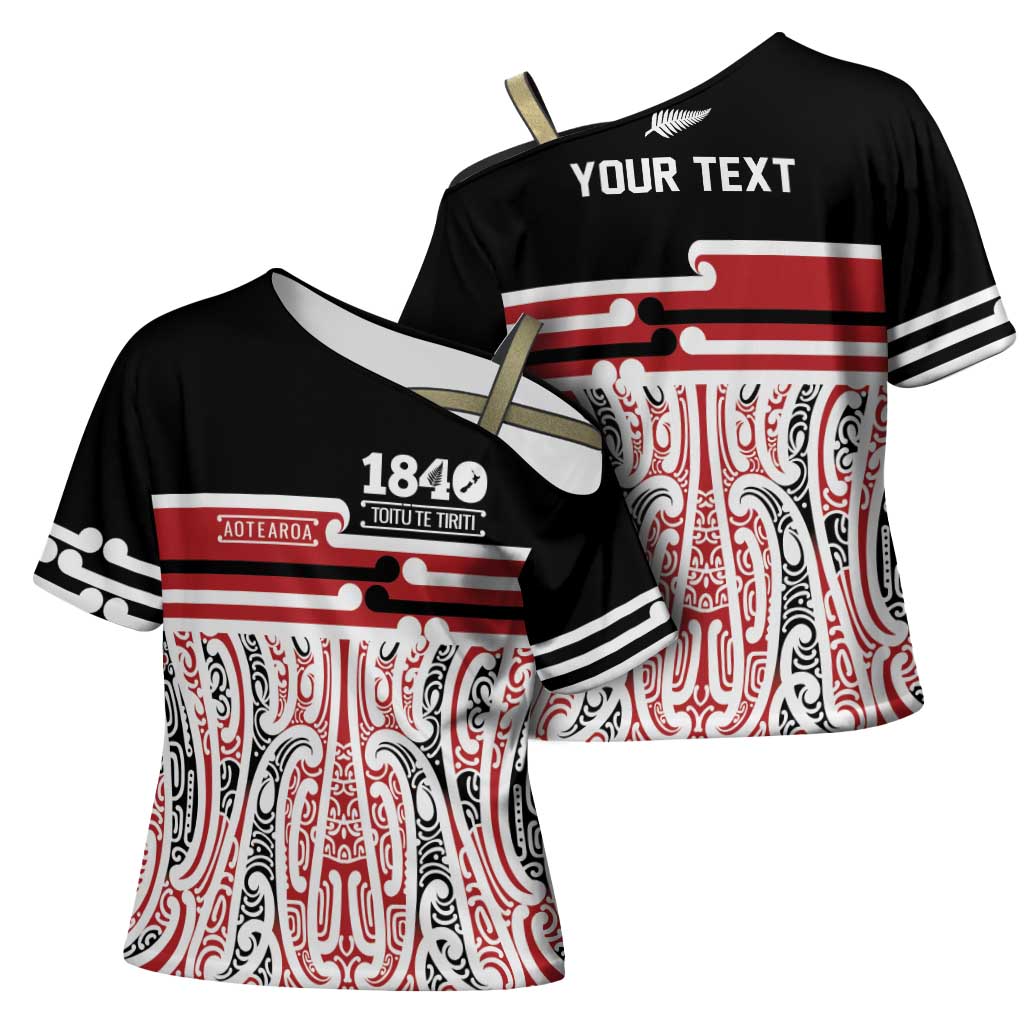 Personalised Toitu Te Tiriti Aotearoa 1840 Cross Shoulder Shirt Red Kowhaiwhai Puhoro - Aussie Hoodie