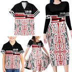 Personalised Toitu Te Tiriti Aotearoa 1840 Family Matching Long Sleeve Bodycon Dress and Hawaiian Shirt Red Kowhaiwhai Puhoro - Aussie Hoodie