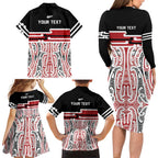 Personalised Toitu Te Tiriti Aotearoa 1840 Family Matching Long Sleeve Bodycon Dress and Hawaiian Shirt Red Kowhaiwhai Puhoro - Aussie Hoodie