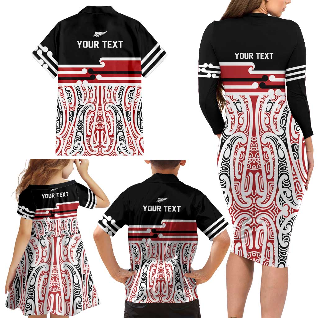 Personalised Toitu Te Tiriti Aotearoa 1840 Family Matching Long Sleeve Bodycon Dress and Hawaiian Shirt Red Kowhaiwhai Puhoro - Aussie Hoodie