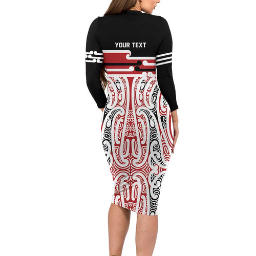 Personalised Toitu Te Tiriti Aotearoa 1840 Family Matching Long Sleeve Bodycon Dress and Hawaiian Shirt Red Kowhaiwhai Puhoro - Aussie Hoodie