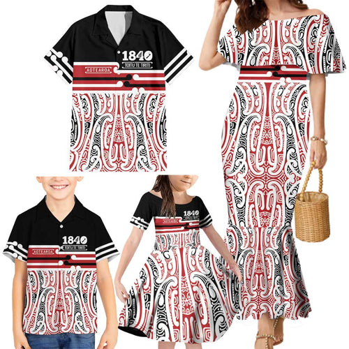 Personalised Toitu Te Tiriti Aotearoa 1840 Family Matching Mermaid Dress and Hawaiian Shirt Red Kowhaiwhai Puhoro - Aussie Hoodie
