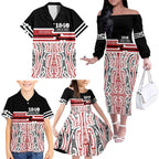 Personalised Toitu Te Tiriti Aotearoa 1840 Family Matching Off The Shoulder Long Sleeve Dress and Hawaiian Shirt Red Kowhaiwhai Puhoro - Aussie Hoodie