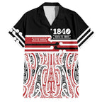 Personalised Toitu Te Tiriti Aotearoa 1840 Family Matching Off The Shoulder Long Sleeve Dress and Hawaiian Shirt Red Kowhaiwhai Puhoro - Aussie Hoodie