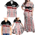 Personalised Toitu Te Tiriti Aotearoa 1840 Family Matching Off Shoulder Maxi Dress and Hawaiian Shirt Red Kowhaiwhai Puhoro - Aussie Hoodie