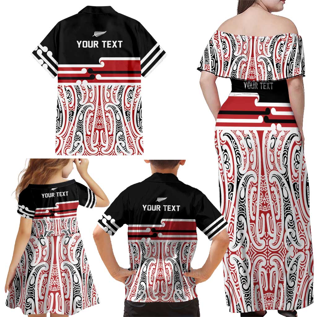 Personalised Toitu Te Tiriti Aotearoa 1840 Family Matching Off Shoulder Maxi Dress and Hawaiian Shirt Red Kowhaiwhai Puhoro - Aussie Hoodie