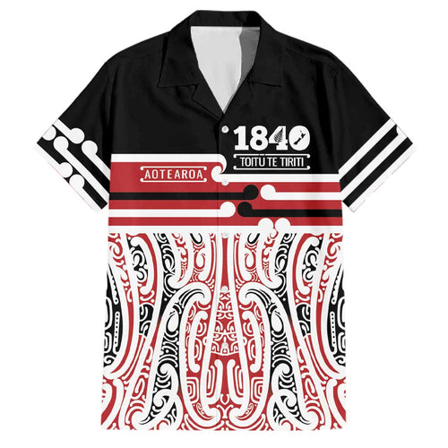 Personalised Toitu Te Tiriti Aotearoa 1840 Family Matching Off Shoulder Maxi Dress and Hawaiian Shirt Red Kowhaiwhai Puhoro - Aussie Hoodie