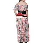 Personalised Toitu Te Tiriti Aotearoa 1840 Family Matching Off Shoulder Maxi Dress and Hawaiian Shirt Red Kowhaiwhai Puhoro - Aussie Hoodie