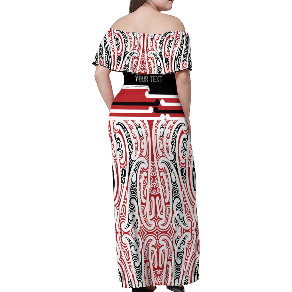 Personalised Toitu Te Tiriti Aotearoa 1840 Family Matching Off Shoulder Maxi Dress and Hawaiian Shirt Red Kowhaiwhai Puhoro - Aussie Hoodie