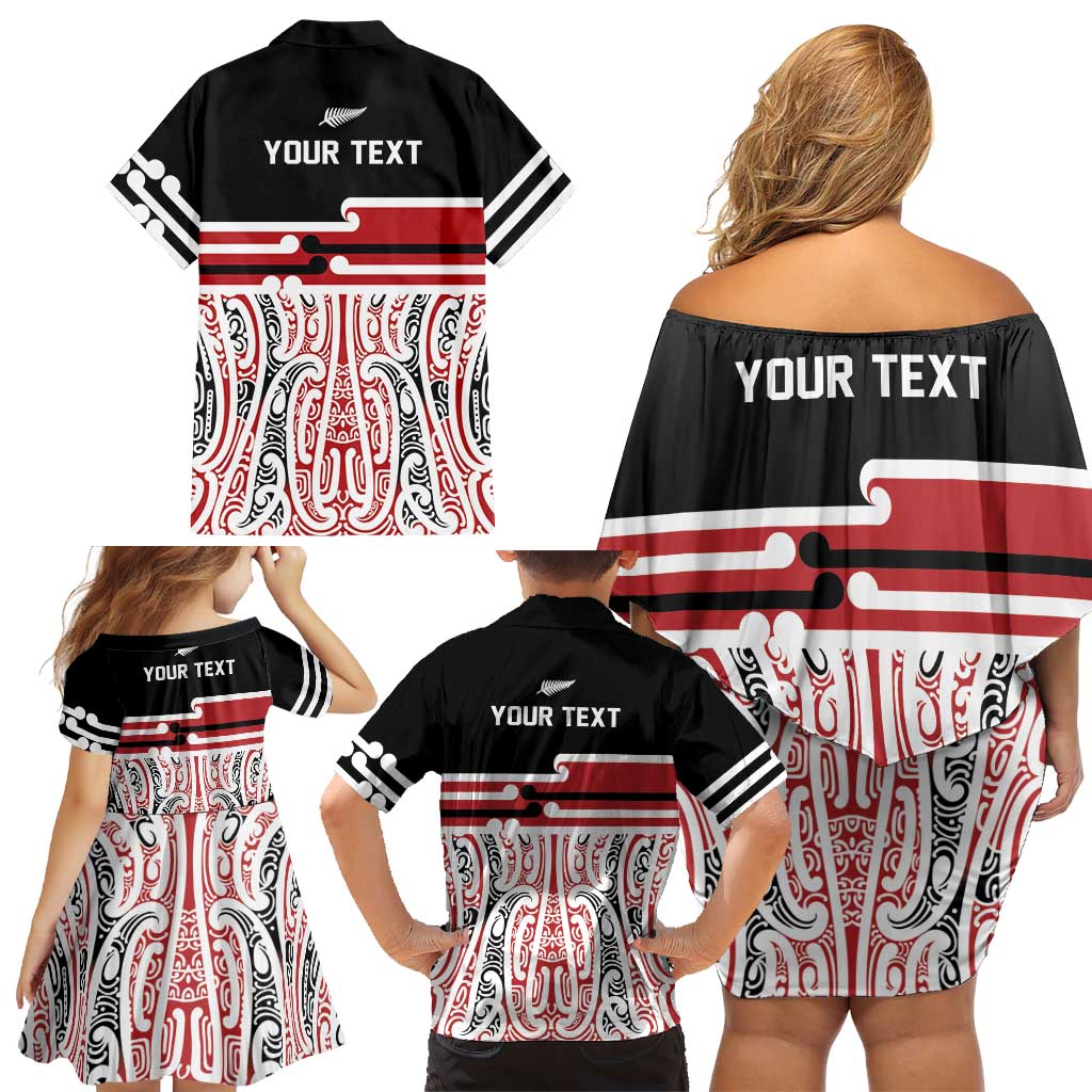 Personalised Toitu Te Tiriti Aotearoa 1840 Family Matching Off Shoulder Short Dress and Hawaiian Shirt Red Kowhaiwhai Puhoro - Aussie Hoodie