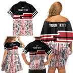 Personalised Toitu Te Tiriti Aotearoa 1840 Family Matching Off Shoulder Short Dress and Hawaiian Shirt Red Kowhaiwhai Puhoro - Aussie Hoodie