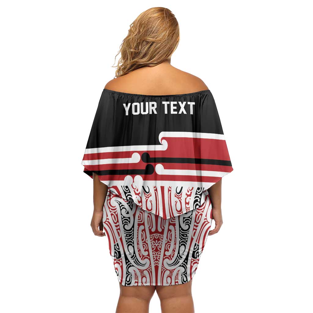 Personalised Toitu Te Tiriti Aotearoa 1840 Family Matching Off Shoulder Short Dress and Hawaiian Shirt Red Kowhaiwhai Puhoro - Aussie Hoodie
