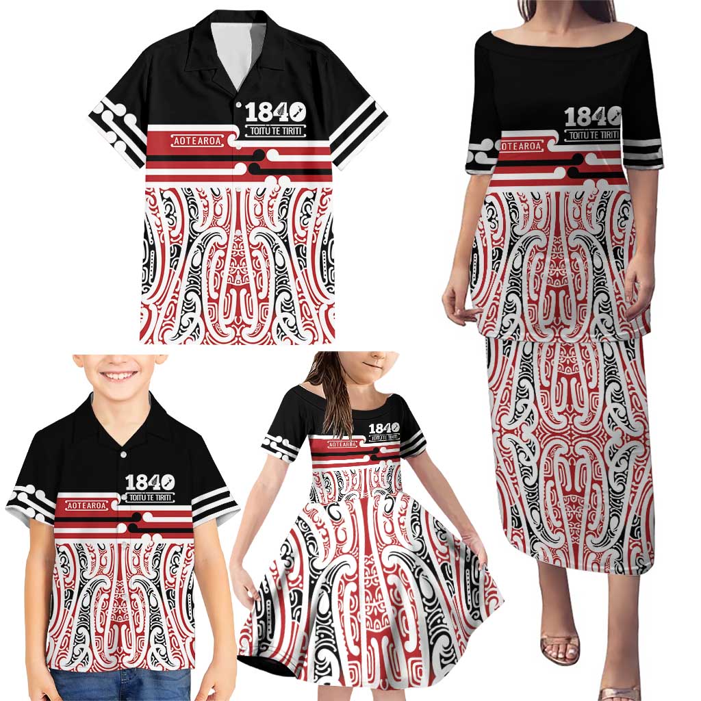 Personalised Toitu Te Tiriti Aotearoa 1840 Family Matching Puletasi and Hawaiian Shirt Red Kowhaiwhai Puhoro - Aussie Hoodie