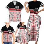 Personalised Toitu Te Tiriti Aotearoa 1840 Family Matching Short Sleeve Bodycon Dress and Hawaiian Shirt Red Kowhaiwhai Puhoro - Aussie Hoodie