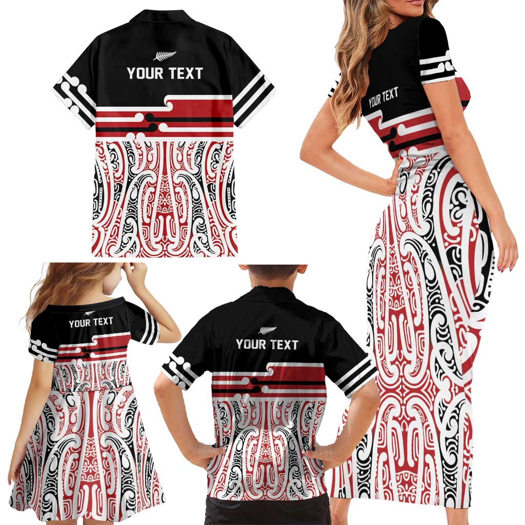 Personalised Toitu Te Tiriti Aotearoa 1840 Family Matching Short Sleeve Bodycon Dress and Hawaiian Shirt Red Kowhaiwhai Puhoro - Aussie Hoodie