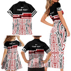 Personalised Toitu Te Tiriti Aotearoa 1840 Family Matching Short Sleeve Bodycon Dress and Hawaiian Shirt Red Kowhaiwhai Puhoro - Aussie Hoodie