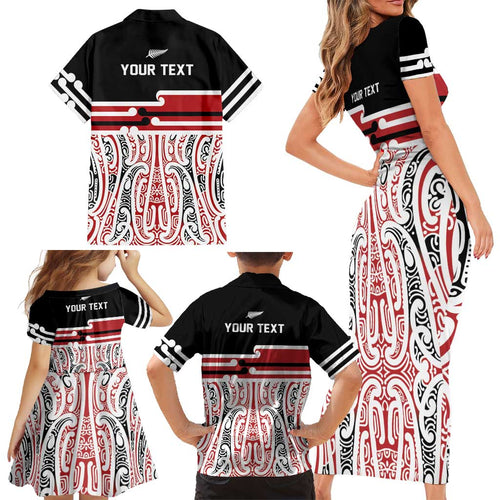 Personalised Toitu Te Tiriti Aotearoa 1840 Family Matching Short Sleeve Bodycon Dress and Hawaiian Shirt Red Kowhaiwhai Puhoro - Aussie Hoodie