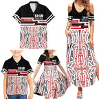 Personalised Toitu Te Tiriti Aotearoa 1840 Family Matching Summer Maxi Dress and Hawaiian Shirt Red Kowhaiwhai Puhoro - Aussie Hoodie