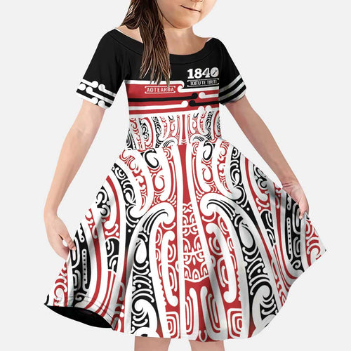 Personalised Toitu Te Tiriti Aotearoa 1840 Family Matching Summer Maxi Dress and Hawaiian Shirt Red Kowhaiwhai Puhoro - Aussie Hoodie