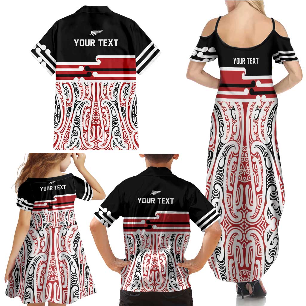 Personalised Toitu Te Tiriti Aotearoa 1840 Family Matching Summer Maxi Dress and Hawaiian Shirt Red Kowhaiwhai Puhoro - Aussie Hoodie