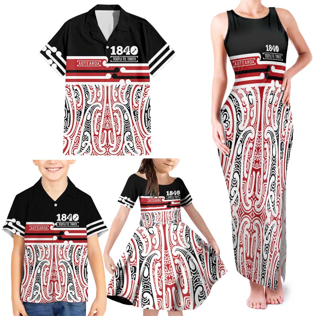 Personalised Toitu Te Tiriti Aotearoa 1840 Family Matching Tank Maxi Dress and Hawaiian Shirt Red Kowhaiwhai Puhoro - Aussie Hoodie
