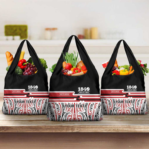Personalised Toitu Te Tiriti Aotearoa 1840 Grocery Bag Red Kowhaiwhai Puhoro - Aussie Hoodie