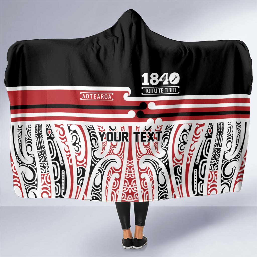 Personalised Toitu Te Tiriti Aotearoa 1840 Hooded Blanket Red Kowhaiwhai Puhoro - Aussie Hoodie