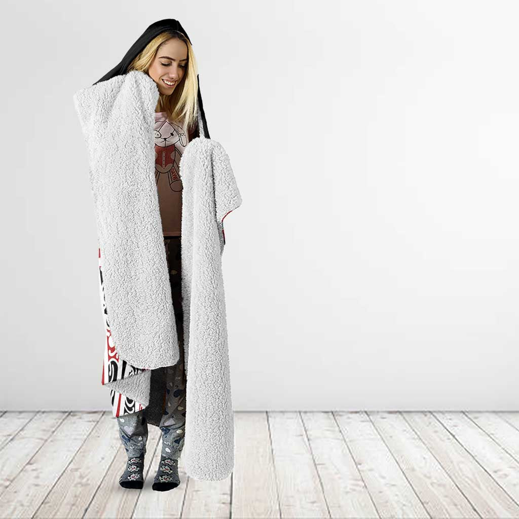 Personalised Toitu Te Tiriti Aotearoa 1840 Hooded Blanket Red Kowhaiwhai Puhoro - Aussie Hoodie
