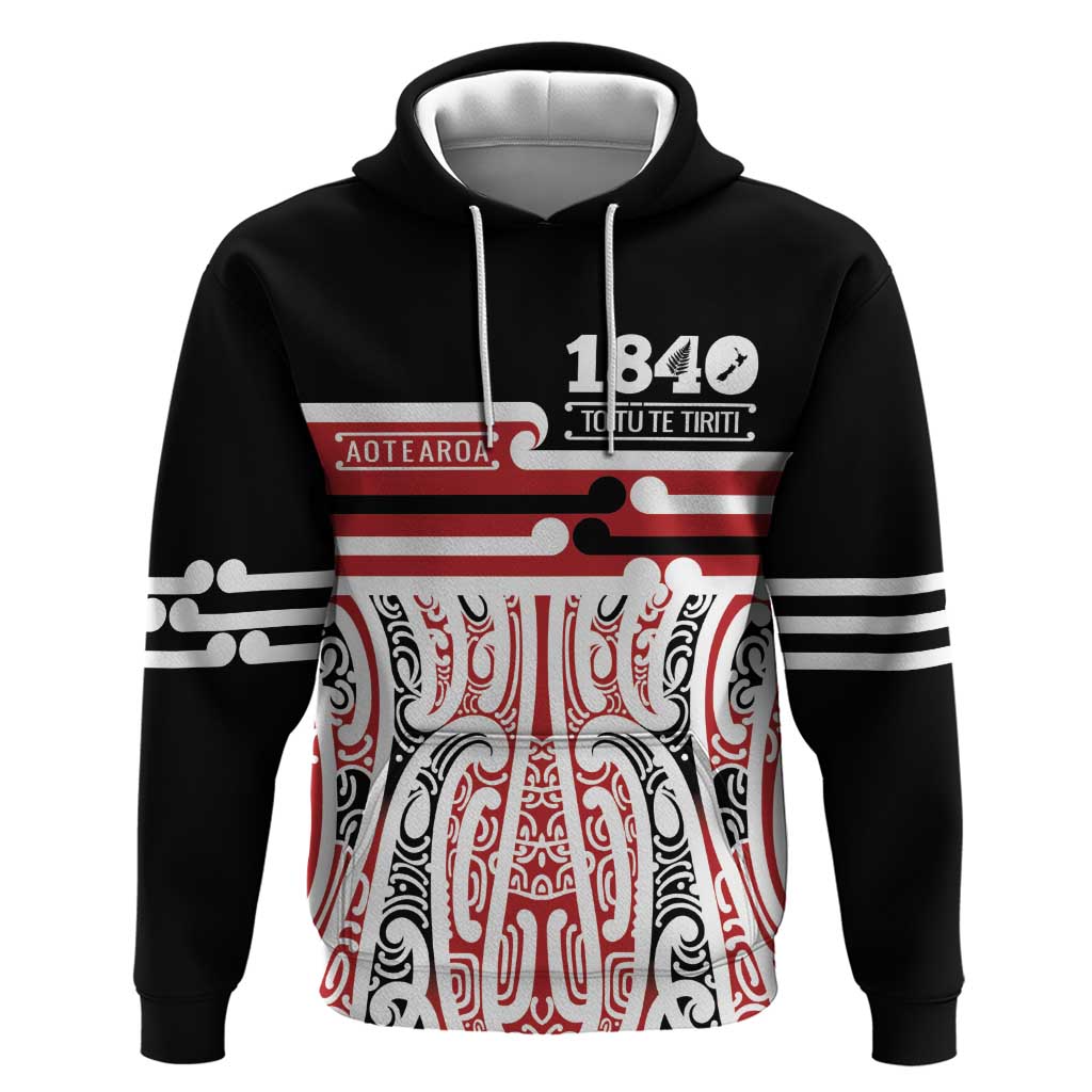Personalised Toitu Te Tiriti Aotearoa 1840 Hoodie Red Kowhaiwhai Puhoro - Aussie Hoodie