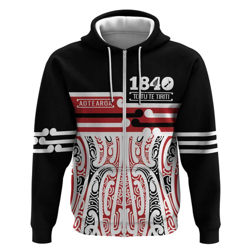 Personalised Toitu Te Tiriti Aotearoa 1840 Hoodie Red Kowhaiwhai Puhoro - Aussie Hoodie