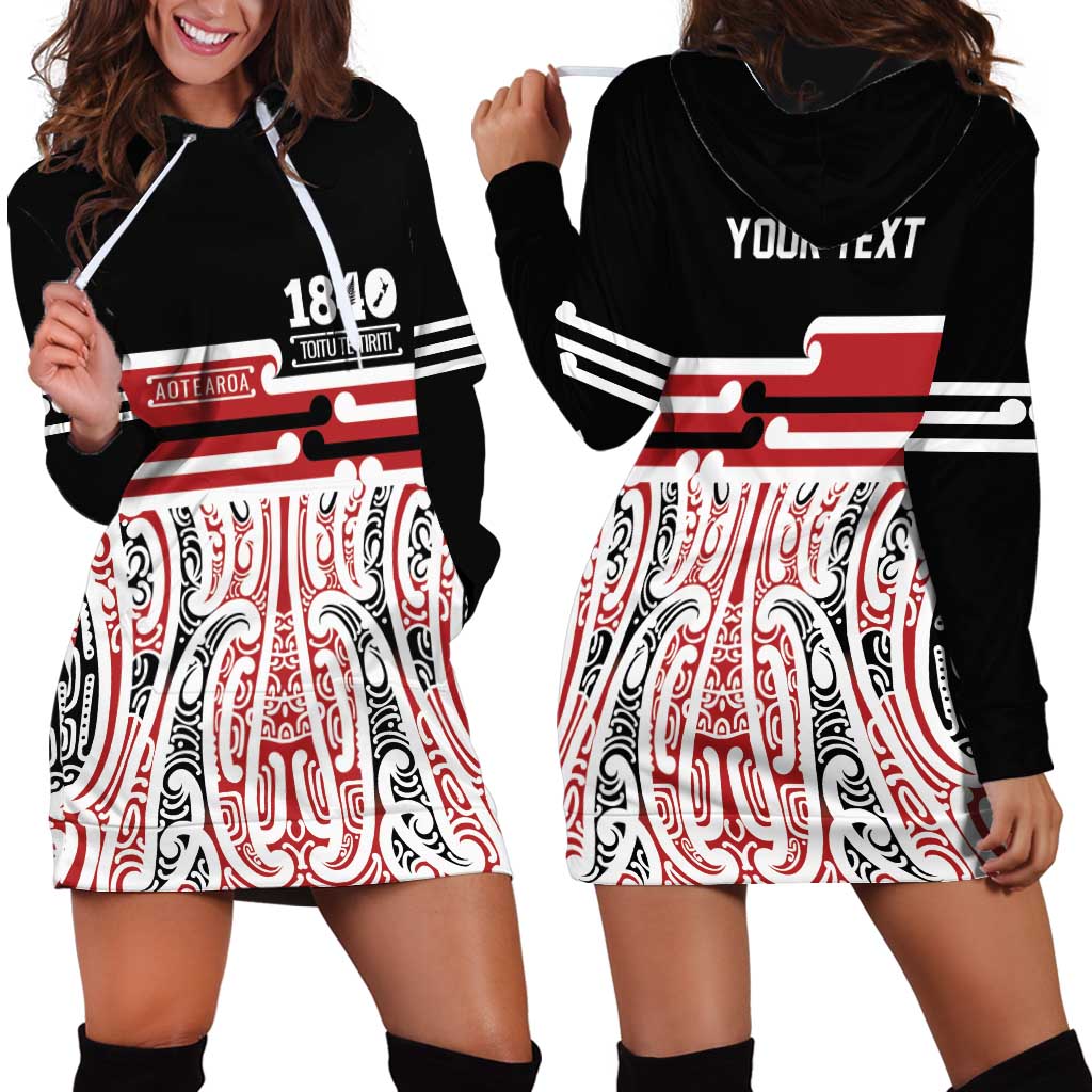 Personalised Toitu Te Tiriti Aotearoa 1840 Hoodie Dress Red Kowhaiwhai Puhoro - Aussie Hoodie