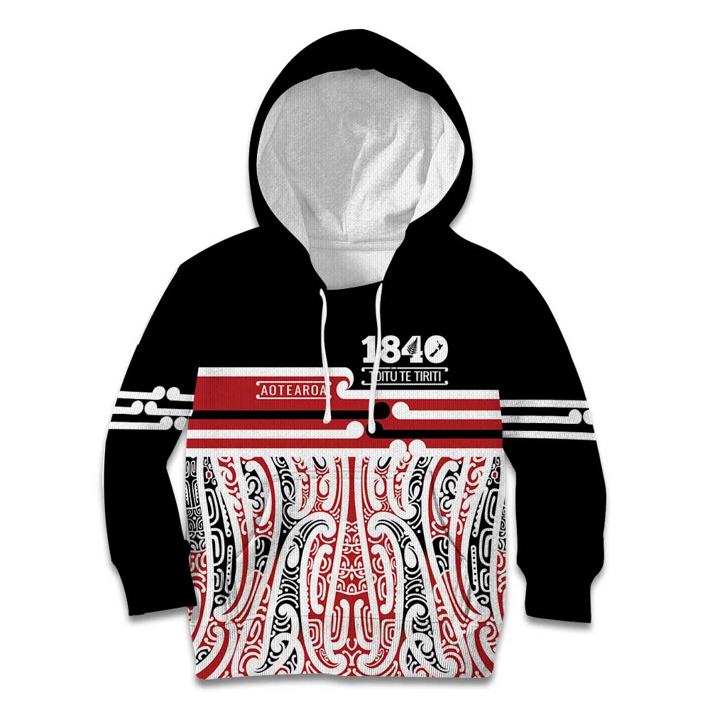 Personalised Toitu Te Tiriti Aotearoa 1840 Kid Hoodie Red Kowhaiwhai Puhoro - Aussie Hoodie