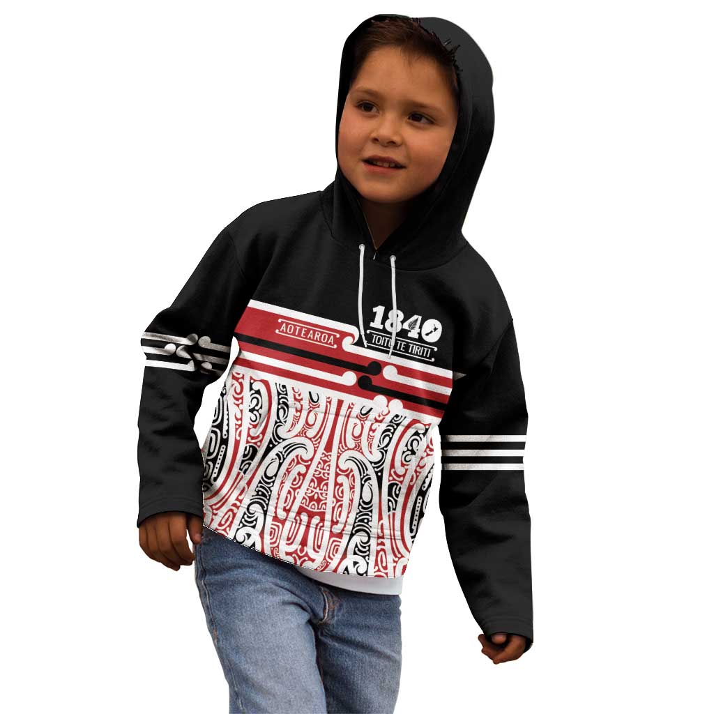 Personalised Toitu Te Tiriti Aotearoa 1840 Kid Hoodie Red Kowhaiwhai Puhoro - Aussie Hoodie
