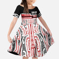 Personalised Toitu Te Tiriti Aotearoa 1840 Kid Short Sleeve Dress Red Kowhaiwhai Puhoro - Aussie Hoodie