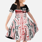 Personalised Toitu Te Tiriti Aotearoa 1840 Kid Short Sleeve Dress Red Kowhaiwhai Puhoro - Aussie Hoodie