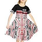 Personalised Toitu Te Tiriti Aotearoa 1840 Kid Short Sleeve Dress Red Kowhaiwhai Puhoro - Aussie Hoodie