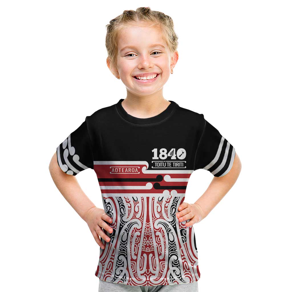 Personalised Toitu Te Tiriti Aotearoa 1840 Kid T Shirt Red Kowhaiwhai Puhoro - Aussie Hoodie