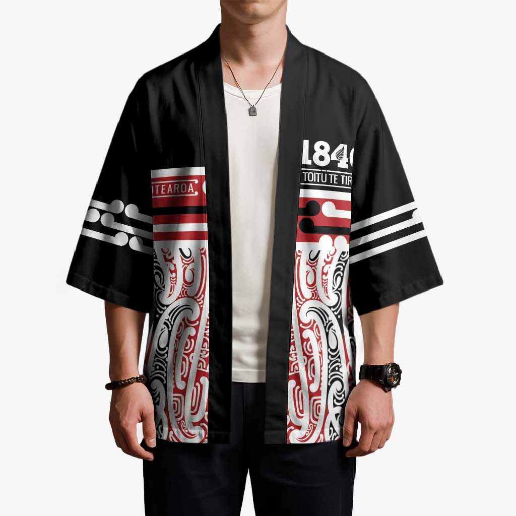 Personalised Toitu Te Tiriti Aotearoa 1840 Kimono Red Kowhaiwhai Puhoro - Aussie Hoodie