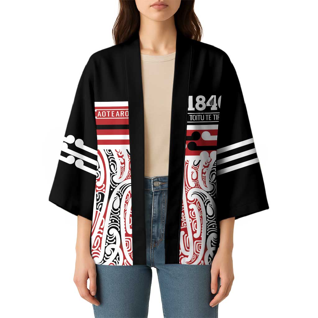 Personalised Toitu Te Tiriti Aotearoa 1840 Kimono Red Kowhaiwhai Puhoro - Aussie Hoodie