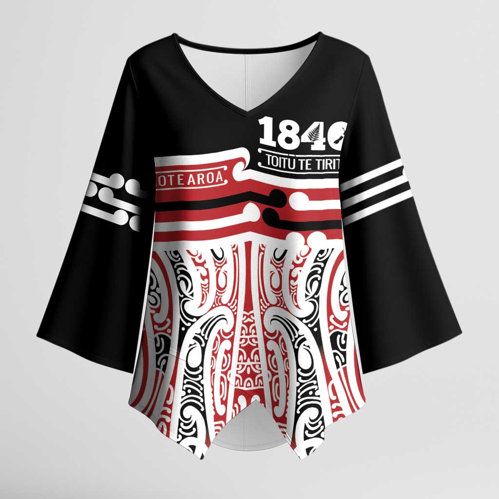 Personalised Toitu Te Tiriti Aotearoa 1840 Kimono Sleeve Blouse Red Kowhaiwhai Puhoro - Aussie Hoodie