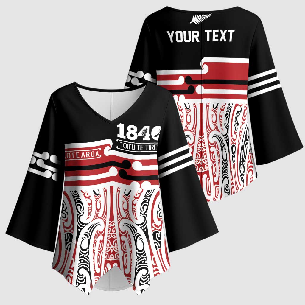 Personalised Toitu Te Tiriti Aotearoa 1840 Kimono Sleeve Blouse Red Kowhaiwhai Puhoro - Aussie Hoodie