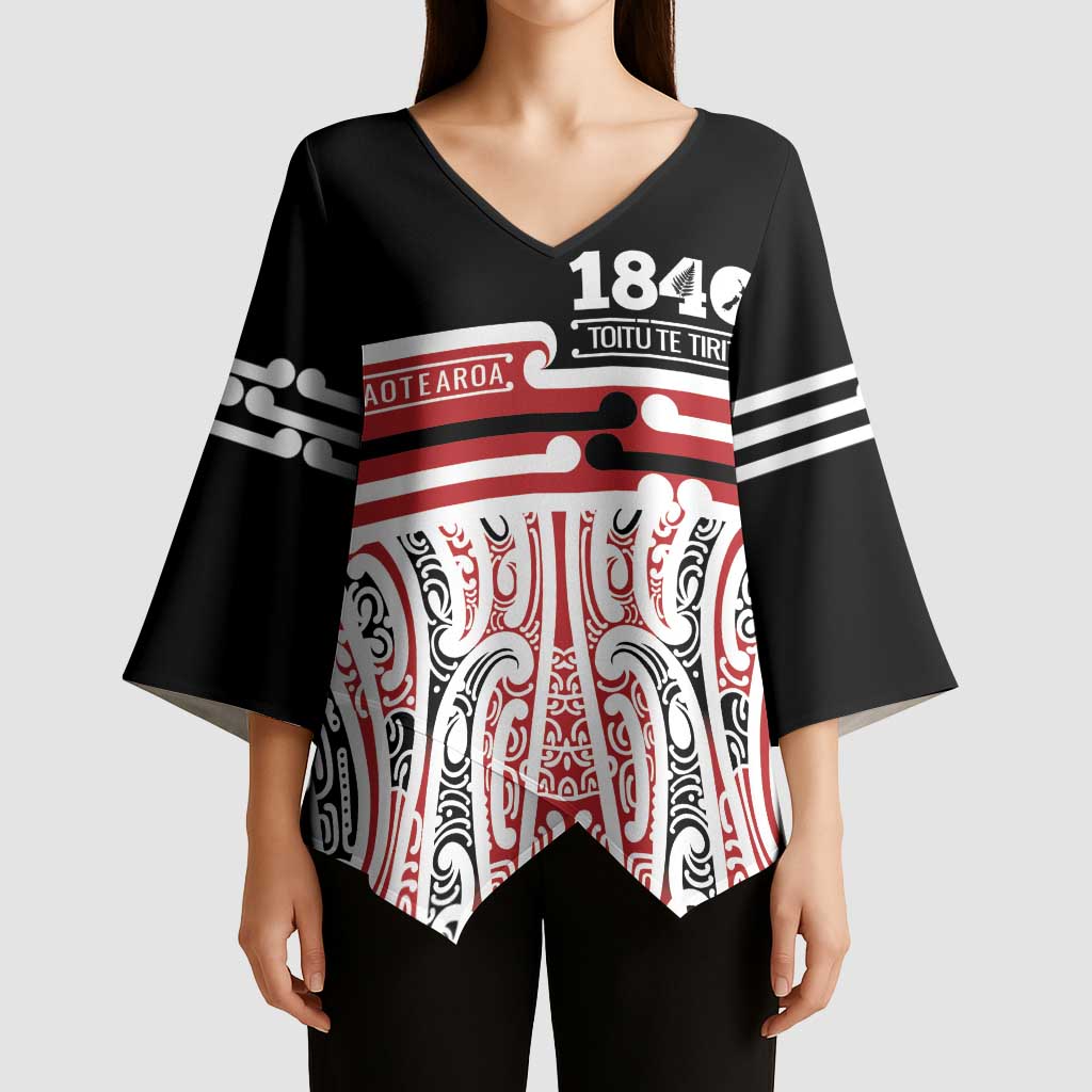 Personalised Toitu Te Tiriti Aotearoa 1840 Kimono Sleeve Blouse Red Kowhaiwhai Puhoro - Aussie Hoodie