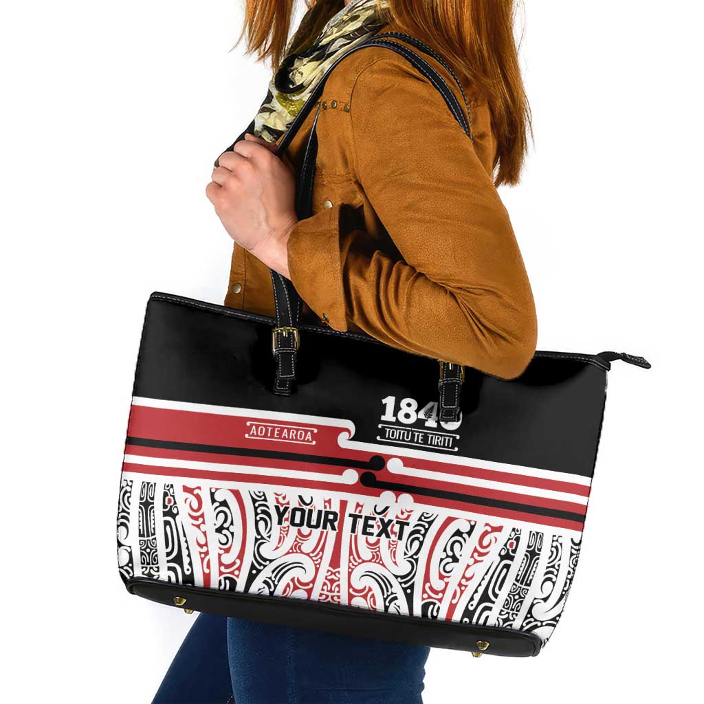 Personalised Toitu Te Tiriti Aotearoa 1840 Leather Tote Bag Red Kowhaiwhai Puhoro - Aussie Hoodie