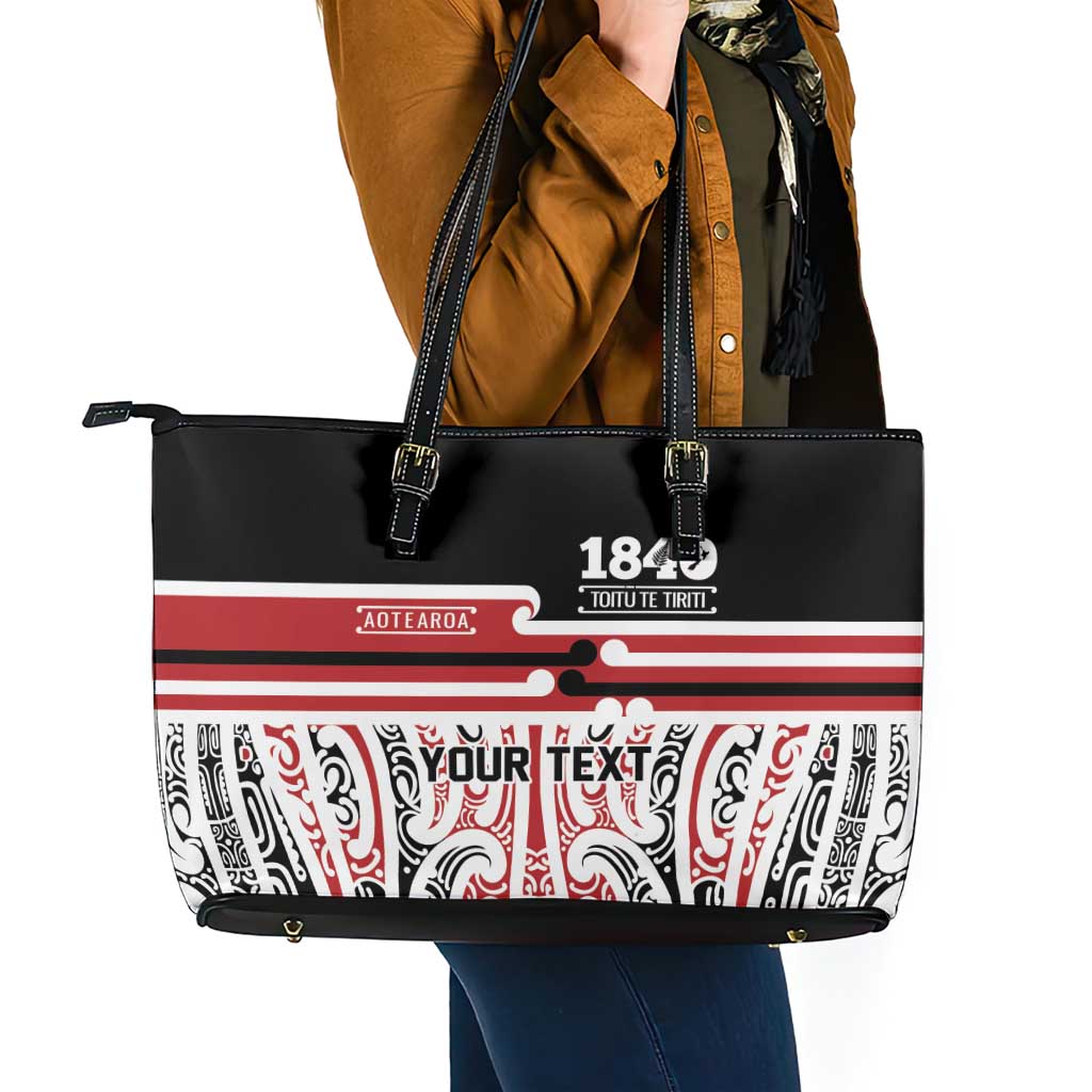 Personalised Toitu Te Tiriti Aotearoa 1840 Leather Tote Bag Red Kowhaiwhai Puhoro - Aussie Hoodie