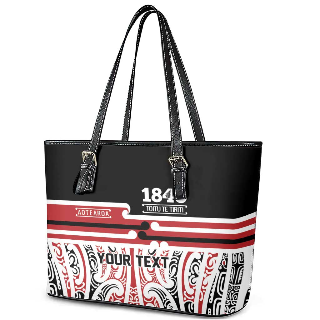 Personalised Toitu Te Tiriti Aotearoa 1840 Leather Tote Bag Red Kowhaiwhai Puhoro - Aussie Hoodie