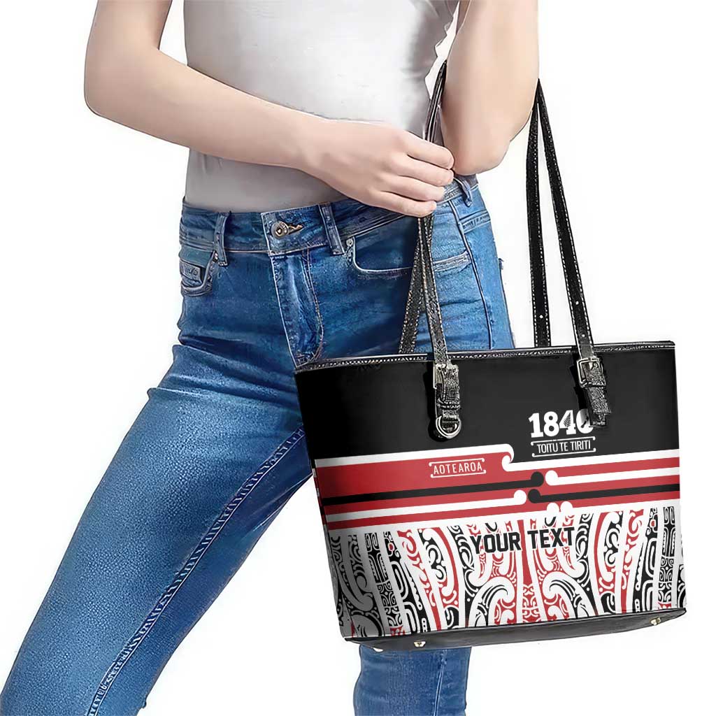Personalised Toitu Te Tiriti Aotearoa 1840 Leather Tote Bag Red Kowhaiwhai Puhoro - Aussie Hoodie