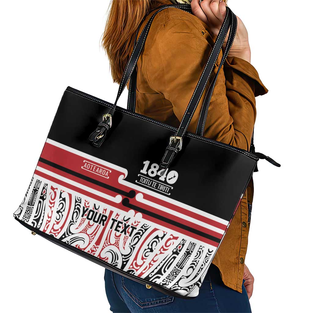 Personalised Toitu Te Tiriti Aotearoa 1840 Leather Tote Bag Red Kowhaiwhai Puhoro - Aussie Hoodie