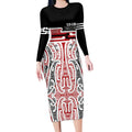 Personalised Toitu Te Tiriti Aotearoa 1840 Long Sleeve Bodycon Dress Red Kowhaiwhai Puhoro - Aussie Hoodie